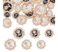 WADORN 24Pcs Vintage Rose Button, 6 Styles Enamel Rhinestone Pearl Buttons Round Flower Button for Sewing Clothing Outerwears Suit Uniform for Women Dress Outerwear Suit Cardigan, Round 1
