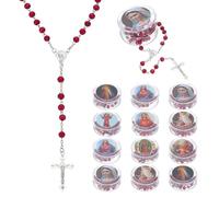 WADORN 24Pcs Wooden Rosary Necklace Catholic Gifts with Sandalwood Scent FireBrick Cross Rosarios Catolicos Bulk 26.7in for Baptism Favors Christmas Easter Religious Decoration