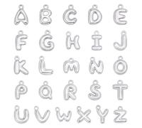 WADORN 26Pcs A-Z Alphabet Letters Charms for Jewelry Making, Stylish Bubbled Initial Pendant Silver Trendy Bubble Slide Alphabet Pendants for Women Girl DIY Crafts Bracelet Necklace Earrings Supplies