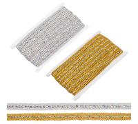 WADORN 27.4M Gimp Braid Trim, 2 Colors Sparkle Scroll Braid Lace Ribbon Filigree for Sewing Crafting Polyester Flat Fabric Lace Ribbon for Clothes Curtain Scrapbooks Gift Wrapping, 5/8 Inch Wide