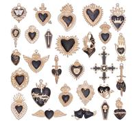 WADORN 28Pcs Vintage Gothic Skull Heart Cross Charms, Halloween Theme Alloy Enamel Dangle Charms Assorted Metal Love Heart Cross Pendants for DIY Craft Bracelet Necklace Earring Jewelry Making, Black