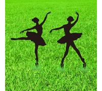 WADORN 2Pcs Ballet Girl Metal Decorative Garden Stakes, Black Ballet Dancer Silhouette Outdoor Statues Rustic Garden Ornament Gifts Yard Art Decoration Stake for Outdoor Backyard Patio Lawn Walkway