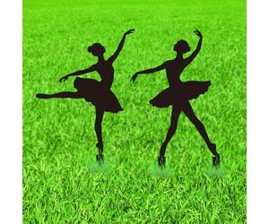 WADORN 2Pcs Ballet Girl Metal Decorative Garden Stakes, Black Ballet Dancer Silhouette Outdoor Statues Rustic Garden Ornament Gifts Yard Art Decoration Stake for Outdoor Backyard Patio Lawn Walkway
