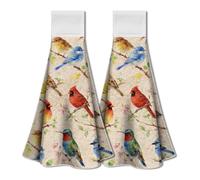 WADORN 2Pcs Birds on Branch Kitchen Hanging Towels with Loop, Retro Cardinal Hummingbird Hand Tie Towel Decorative Tea Bar Drying Dish Cloths Soft Absorbent 12.4x13.5 In for Home Bathroom Farmhouse