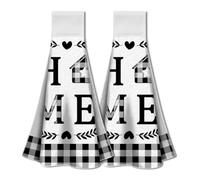 WADORN 2Pcs Buffalo Plaid Home Hand Towels with Hanging Loop, Soft Absorbent Black White Plaid Kitchen Towels Country Checkered Farmhouse Dish Cloths for Bathroom Kitchen Home, 17.1x12.4 inches
