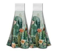 WADORN 2Pcs Cactus Kitchen Hanging Kitchen Towel, Tropical Plant Towels with Loop Hook for Kitchen Set Cactus Flowers Design Absorbent Towel for Washroom Home Bathroom, 13.5x12.4 Inches