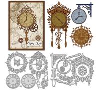 WADORN 2Pcs Clock Pattern Cutting Dies Cut Stencils, Retro Clock Pocket Templated Embossing Die Cuts Set for Scrapbooking Making Clock Frame Metal Die Cuts Cutting Dies for Greeting Invitation Cards