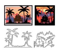 WADORN 2Pcs Couple Sunset Beach Carbon Steel Cutting Dies Stencils, Vacation Cutting Die Metal Cut Die Stencils for DIY Scrapbooking Photo Album Decor Embossing Template for Paper Greeting Card Making