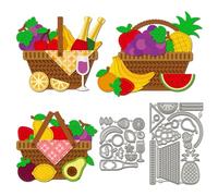 WADORN 2Pcs Fruit Wine Basket Metal Cutting Die Cuts, Pineapples Grape Strawberry Carbon Steel Embossing Stencil Harvest Cutting Template for DIY Scrapbooking Album Craft Paper Card Decor