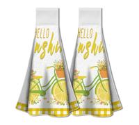 WADORN 2Pcs Lemon Bicycle Flowers Hand Towels with Hanging Loop, Soft Absorbent Bicycle Kitchen Towels Farmhouse Summer Decor Dish Cloths Set for Housewarming Gift Home Decoration, 17.1x12.4 Inches