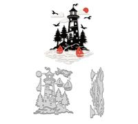 WADORN 2Pcs Lighthouse Cutting Dies Cut Stencils, Sunset Sea Combination Templated Embossing Die Cuts Set for Scrapbooking Making Lighthouse Island Card Metal Die Cuts Cutting Dies for Photo Album
