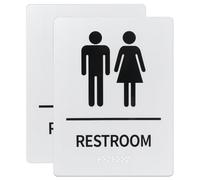 WADORN 2Pcs Unisex Bathroom Signs, ADA Compliant Restroom Sign Business Acrylic Bathroom Signs with Double Sided Tape Men and Women Restroom Sign for Public Offices Restaurants Toilet Washroom