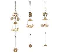 WADORN 3 Pack Lucky Wind Chimes, 3 Bells Chinese Feng Shui Wind Bell Vintage Antique Bronze Blessing Hanging Bell Chimes with Fish Cat Tree of Life Coin for Good Luck Wealth Blessing Home Garden Patio