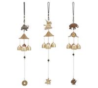 WADORN 3 Pack Lucky Wind Chimes, 3 Bells Chinese Feng Shui Wind Bell Vintage Bronze Metal Blessing Hanging Bell Chimes with Pegasus Elephant Coin for Good Luck Wealth Blessing Home Garden Patio