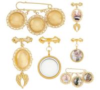 WADORN 3 Sets Wedding Bouquet Photo Charm, DIY Pin Brooch Making Kit Memory Locket Pendant Bridal Charm Oval Round Glass Cabochons Picture Frame with Pendant for DIY Brooch Jewelry Making Memory Gift