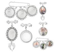 WADORN 3 Sets Wedding Bouquet Photo Charms Making Kit, Oval Frame Memorial Picture DIY Pin Brooch Graduation Photo Charm Safety Pin Memory Brooch with Glass Cabochon for Wedding Bachelor Party Bridal