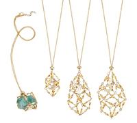 WADORN 3 Styles 18K Gold Plated Crystal Cage Necklace Holder, Brass Empty Stone Crystal Holder Replacement Gemstone Necklace Stand with Adjustable Length for Women Men DIY Neckace Jewelry, Golden