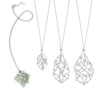 WADORN 3 Styles Crystal Cage Necklace Holder, Brass Empty Stone Crystal Holder Replacement Gemstone Necklace Stand with Adjustable Length for Women Men DIY Necklace Jewelry Crafts Projects, Platinum