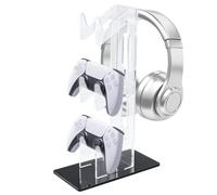 WADORN 3 Tiers Controller Stand Holder Headset Stand Gaming Controller Display Stands, Universal Black Acrylic Gaming Controllers Holder Headset Hanger Compatible with PS4 PS5 PC Switch