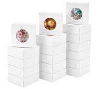 WADORN 30 Packs Kraft Square Paper Gift Boxes, 3x3x1.2 Inch Mini Kraft Party Favor Boxes with Round Clear Window Wedding Party Birthday Treat Box Handmade Packaging Box for Candy Soap Cookies, White