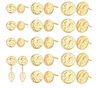 WADORN 30 Pairs 3 Sizes Golden Flat Round Stud Earring Findings with Loop Hole, Stainless Steel Stud Earrings Gold Disc Charms Earring Studs Earring Posts for DIY Jewelry Findings Earrings Making