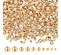 WADORN 300Pcs 2/3/4/5/6mm 5 Size 14K Gold Round Spacer Beads, Brass Filled Seamless Smooth Lasting Mini Metal Ball Spacer Loose Beads for DIY Necklace Bracelet Jewelry Making