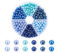 WADORN 300Pcs 6 Colors Blue Pearl Glass Beads, 6mm Round Assorted Loose Glass Pearl Beads for DIY Crafts Jewelry Making