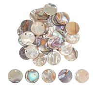WADORN 30Pcs 0.43-0.47in Paua Shell Charms Flat Round Natural Abalone Shell Discs Iridescent Beads Charms Iridescent Shells Beads for Jewelry Making Necklace Earrings Wind Chimes Crafts DIY Projects