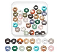 WADORN 30Pcs 15 Styles Large Hole Natural Gemstone Beads for Jewelry Making, 5x10mm Mixed Color Rondelle Loose Beads Mini European Crystal Stone Loose Spacer for DIY Bracelet Necklace Macrame Project