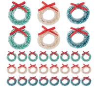 WADORN 30Pcs 3 Colors Mini Christmas Wreath Decorations, Miniature Artificial Dollhouse Hanging Garlands Frost Sisal Christmas Tree Hanging Ornaments for Window Fireplace Front Door Porch Wall 27cm