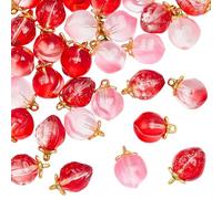 WADORN 30Pcs 3 Styles Lampwork Fruit Glass Pendants, Handmade 3D Peach Strawberry Charms Summer Fruit Glass Charms Imitation Fruits Dangle Charm for DIY Jewelry Making Necklaces Accessories