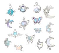 WADORN 30Pcs Enamel Gothic Charms Pendants, 15 Styles Assorted Moon Star Butterfly Flower Metal Dangle Charm Bulk Alloy Metal Pendants Craft Findings for DIY Jewelry Making Bracelet Necklace Earring