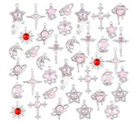 WADORN 39Pcs 13 Styles Sun Moon Star Gothic Charms Planet Themed Rhinestone Celestial Pendants Crystal Pendants Assorted Dangle Charms Craft DIY Jewelry Making Supplies for Necklace Bracelet Earrings