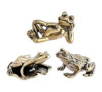 WADORN 3Pc Brass Frog Hinge Heads, Cute Frog Hinge Heads Topper with 50pcs Double-sided Tape Mini Frogs Vintage Door Hinges Topper for Home Decoration Animal Lovers Gift