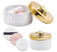 WADORN 3pcs Body Powder Puff Set with Ceramic Container, 4.5 inch Portable Empty Body Powder Puff Container for Bodies Dusting Powders Women Makeup and Jewelry Trinket Storage Desktop Decorative Case