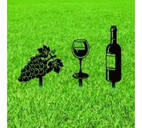 WADORN 3pcs Grapes Wine Glass Bottle Metal Decorative Garden Stakes, Black Wine Theme Outdoor Statues Silhouette Wines Lover Gifts Stakes Ornaments for All Season Yard Art Garden Patio Lawn Decor
