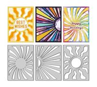 WADORN 3Pcs Sun Backgrounds Geometric Metal Cutting Dies Stencils, Rectangle Grid Frame Carbon Steel Cutting Die Set for DIY Paper Card Making Carbon Steel Embossing Template for Album Scrapbooking