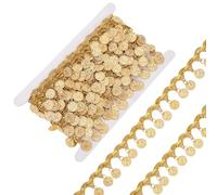 WADORN 4.6-5 Yard Sequins Lace Trim Ribbon, 1/4 Inch Round Sequin Flat Glitter Trim Braid for DIY Clothing Ribbon Embroidered Bling Gold Sequin Tassel Trim for Clothing Accessories Dance Dress