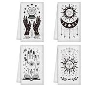 WADORN 4 Styles Halloween Gothic Divination Hand Towels, Funny Witchy Tarot Moon Phases Sun Decorative Dish Towels Soft Absorbent Kitchen Dish Cloths for Cooking Baking Housewarming Gift, 23.6x15.7