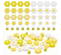 WADORN 42Pcs 9 Styles Cotton Felt Daisies Sunflower Bee Charms Artificial Craft Flowers Charm Decor Fabric Flower Embellishments for DIY Headbands Wedding Cake Decor Bee Day Party Favors