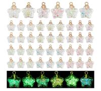WADORN 48Pcs 6 Colors Glow in The Dark Glass Ball Charms, 20.5mm Colorful Star Crystal Glass Charms Luminous Tiny Star Pendant Beads for Jewelry Making Bracelet Earring Necklace Art Craft Supplies