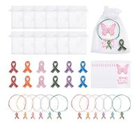 WADORN 48Pcs Mental Health Awareness Combo Pack Alloy Teal Ribbon Bracelet 6 Colors Pin Brooch with Motivational Cards for Mental Health Month Breast Cancer Prevention Events Decoration