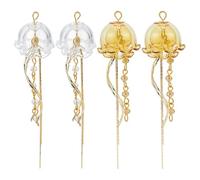 WADORN 4Pcs 2 Colors Crystal Glass Jellyfish Earrings Brass Ocean Coastal Jewelry 3.54 Inch Long Dangle Drop Hanging Charms for Women Beach Mermaid Party Tropical Vacation Decoration(Yellow, Clear)