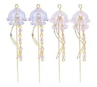 WADORN 4Pcs 2 Colors Crystal Glass Jellyfish Earrings Brass Ocean Coastal Jewelry 3.54 Inch Long Dangle Drop Hanging Charms for Women Beach Mermaid Party Tropical Vacation Decoration(Pink, Purple)