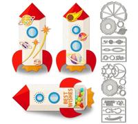 WADORN 4Pcs 3D Rocket Candy Box Metal Cutting Dies, Space Universe Carbon Steel Cutting Dies Stencils for Birthdays Party Invitation Card Spaceflight Cutting Embossing Stencil for DIY Scrapbooking
