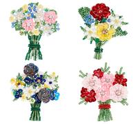 WADORN 4Pcs 4 Styles Rhinestone Beaded Flower Patches with Glass Seed Beads, Crystal Floral Sew On Sequin Patch Handmade Bead Sewing Applique for Mother's Day Clothing Hat Bags Jeans Jackets Scarves