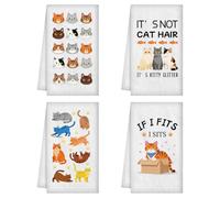 WADORN 4Pcs Cartoon Cats Hand Towels, Funny Cute Cat Theme Decorative Tea Dish Towels Soft Absorbent Kitchen Dish Cloths for Cooking Baking Holiday Housewarming Cat Lover Gift, 24x16 Inch