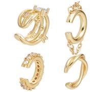 WADORN 4Pcs Ear Cuffs Non Piercing for Women, Adjustable Cubic Zirconia Sparkling Ear Cuff with Imitation Pearl Bead Trendy Gold Brass Clip on Earrings for Helix Cartilage and Jewelry Making