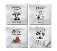 WADORN 4Pcs Farm Animals Hand Towels, Funny Farmhouse Rustic Cow Decorative Kitchen Dish Towels 24 x 16 Inch Microfiber Absorbent Soft Hand Tea Dishcloths for Cooking Baking Holiday Housewarming Gift