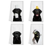 WADORN 4Pcs Funny Labrador Retriever Dog Hand Towels, Black Lab Decorative Kitchen Dish Towel 24 x 16 Inch Microfiber Absorbent Soft Hand Tea Dishcloths for Cooking Baking Bathroom Housewarming Gifts